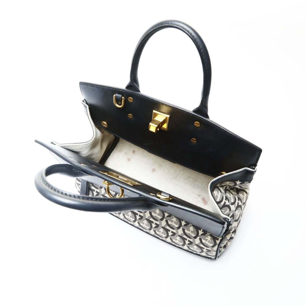 Salvatore Ferragamo Gancini canvas handbag in black - Picture 11 of 13